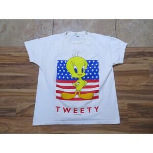American Flag Tweety Bird Looney Tunes T-shirt White Sz XL 1990s